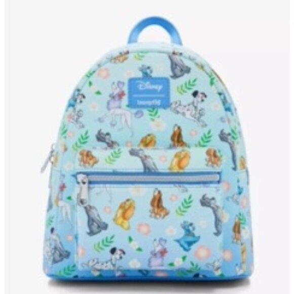 Loungefly Disney Dogs Floral Mini Backpack Blue New OOS - Picture 1 of 9